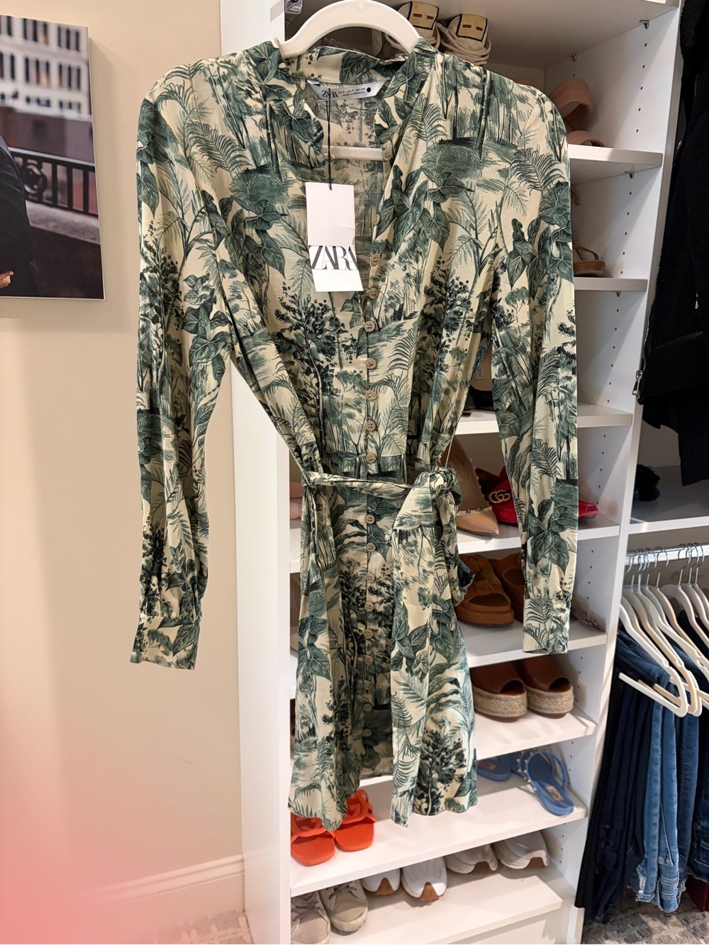 Zara Green Botanical Print Long Sleeve Dress